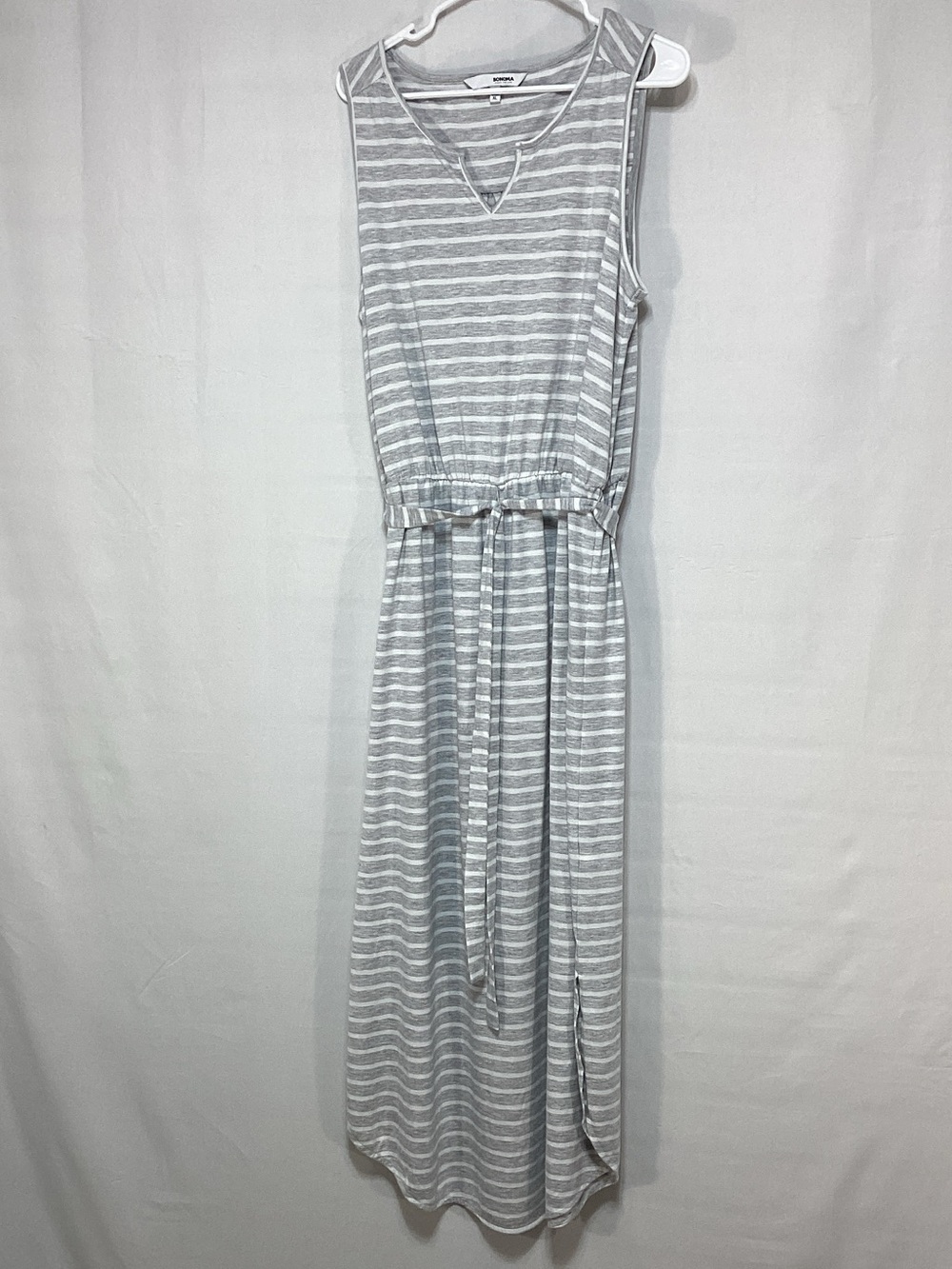 Sonoma XL Gray and White Striped Sleeveless Maxi Dress